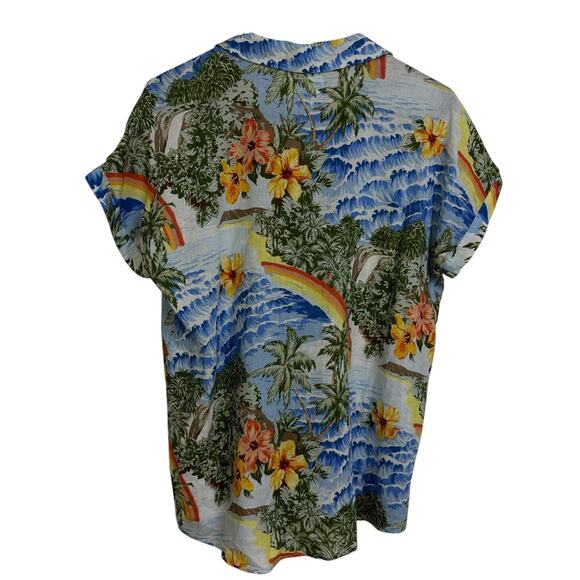 Marine Layer Hawaiian Shirt Womens Medium Malia Button Camp Rainbow Beach NWT - Picture 2 of 12